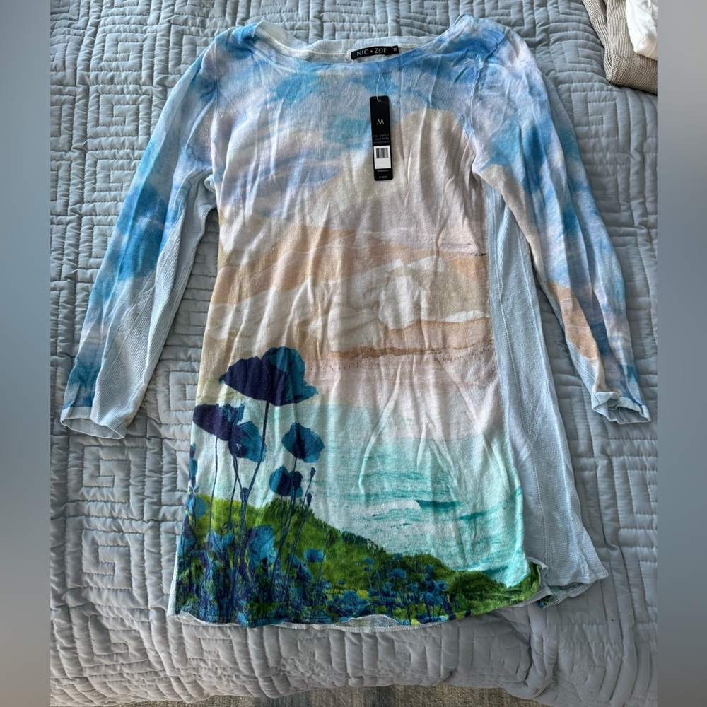 NIC+ZOE Blue and White Knit Top